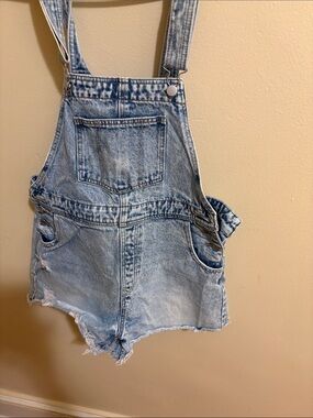 SHEIN Light Blue Distressed Denim Short Overalls